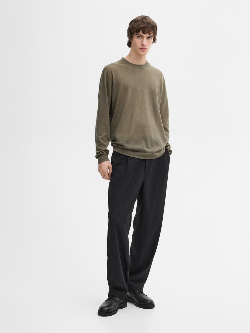 Massimo Dutti Lightweight Cashmere Knitted Men Jumpers Khaki | US-BA6725914