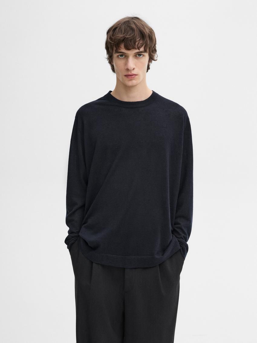 Massimo Dutti Lightweight Cashmere Knitted Men Jumpers Navy | US-GJ4937652