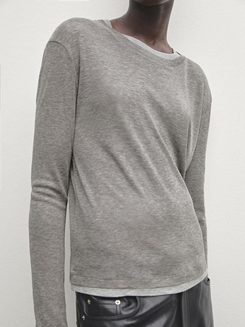 Massimo Dutti Lightweight Double-layer Wool Blend Women T-Shirt Grey | US-FL6749210