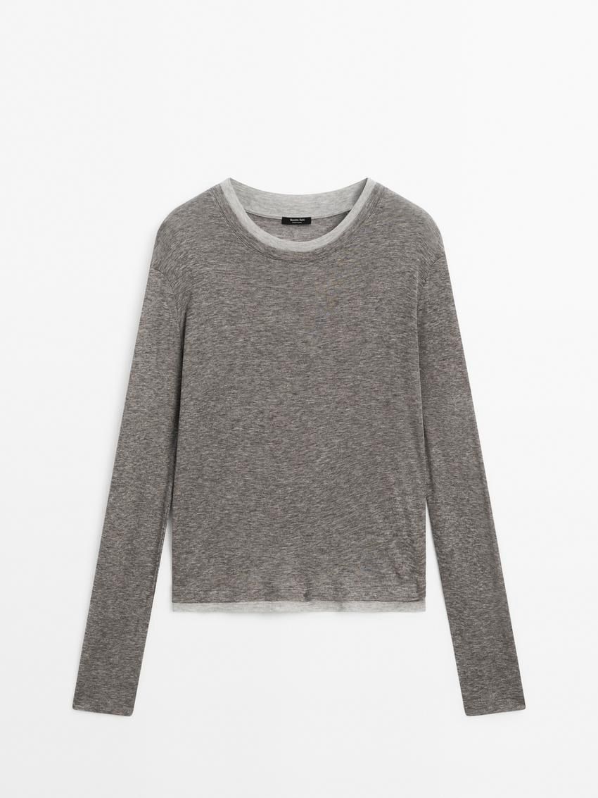 Massimo Dutti Lightweight Double-layer Wool Blend Women T-Shirt Grey | US-FL6749210