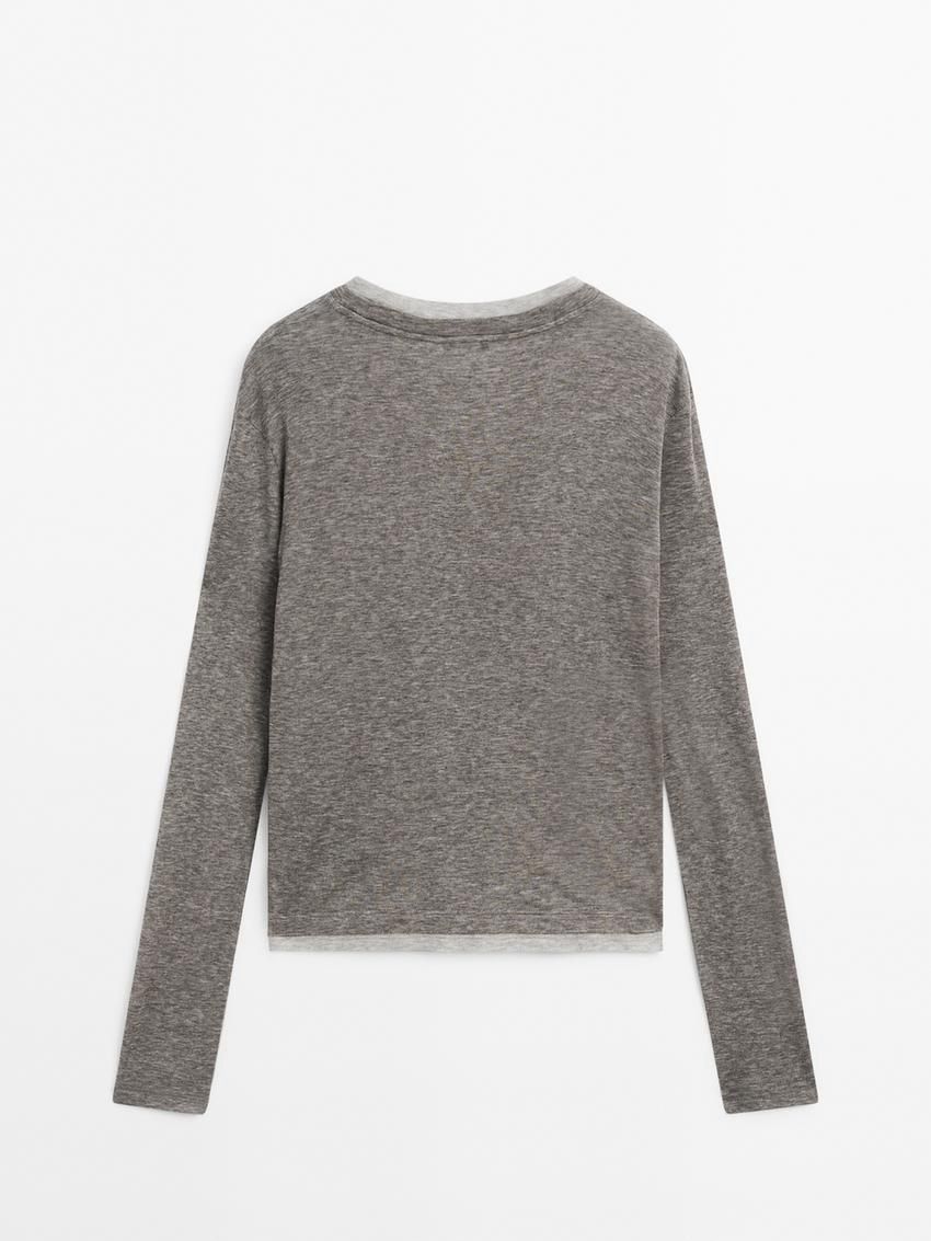 Massimo Dutti Lightweight Double-layer Wool Blend Women T-Shirt Grey | US-FL6749210