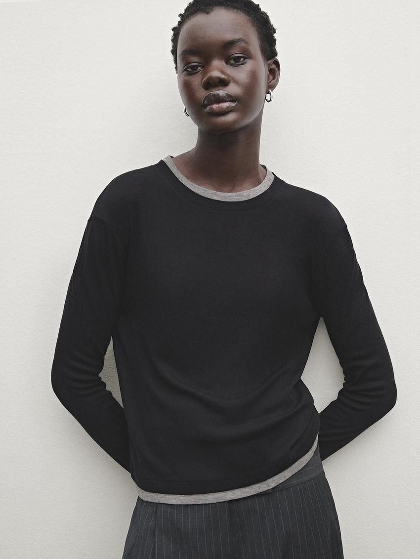 Massimo Dutti Lightweight Double-layer Wool Blend Women T-Shirt Black | US-FD9672018