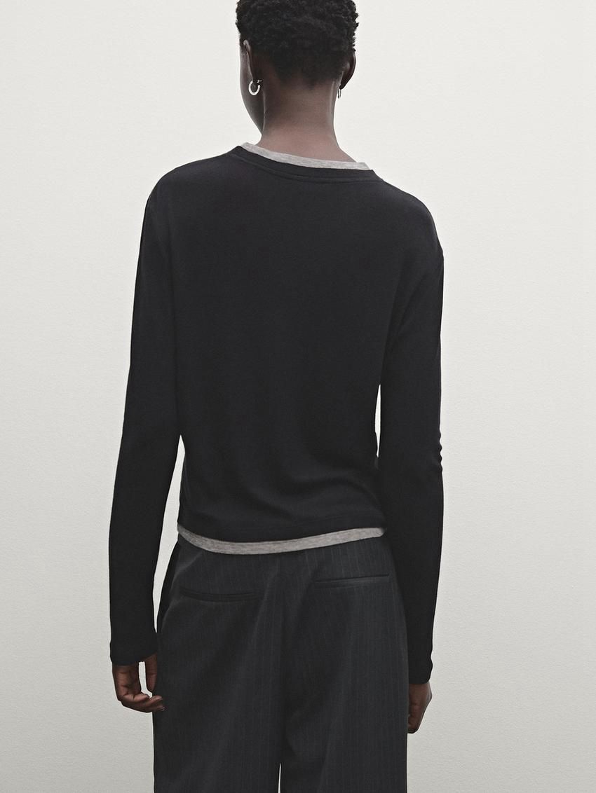 Massimo Dutti Lightweight Double-layer Wool Blend Women T-Shirt Black | US-FD9672018