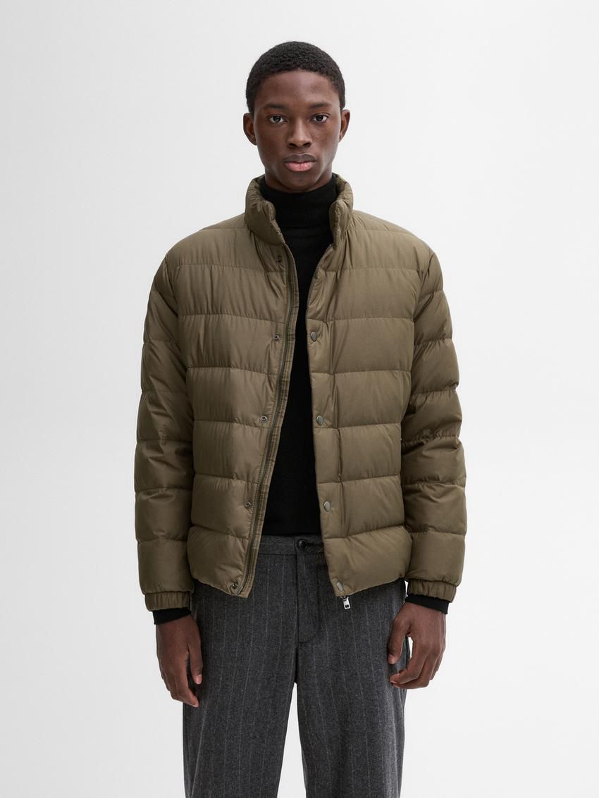 Massimo Dutti Lightweight Down Men Puffer Jacket Khaki | US-SN9085476