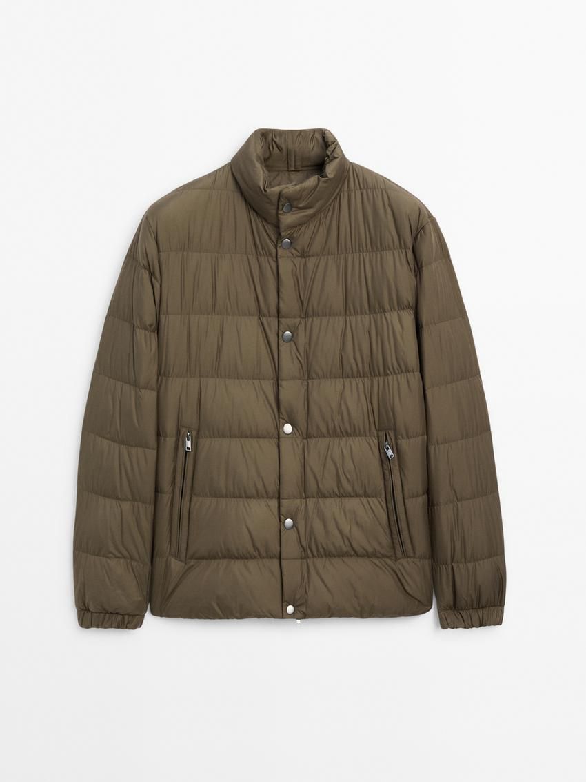Massimo Dutti Lightweight Down Men Puffer Jacket Khaki | US-SN9085476