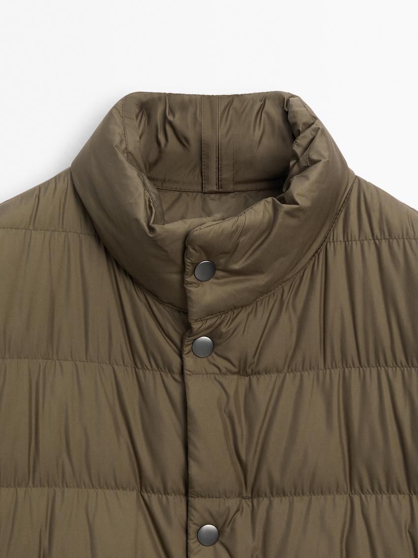 Massimo Dutti Lightweight Down Men Puffer Jacket Khaki | US-SN9085476
