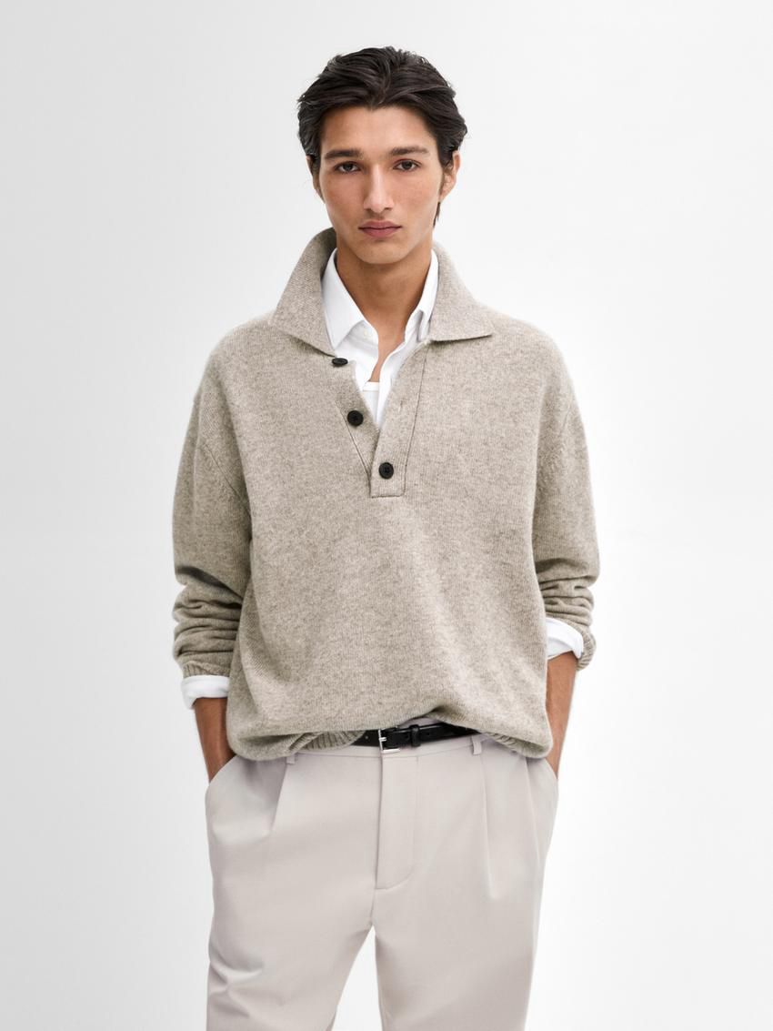 Massimo Dutti Lightweight Knit Polo Collar Men Sweater Brown Beige | US-MD5980612
