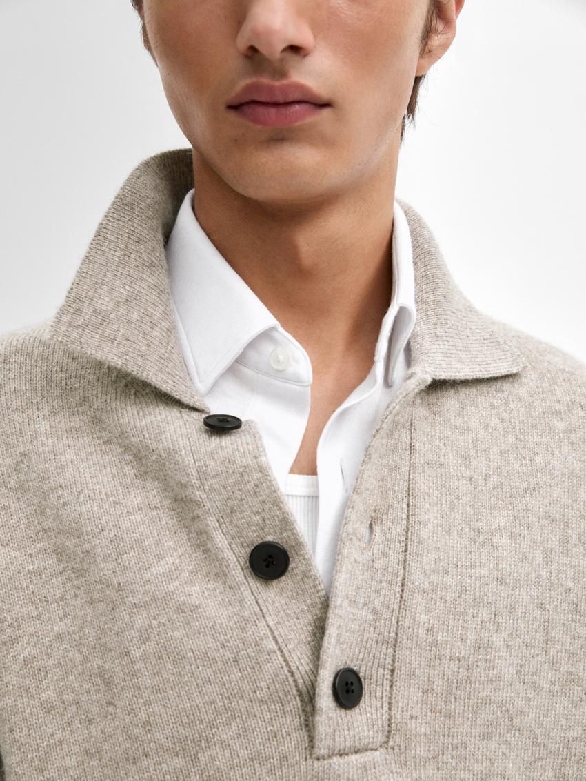 Massimo Dutti Lightweight Knit Polo Collar Men Sweater Brown Beige | US-MD5980612