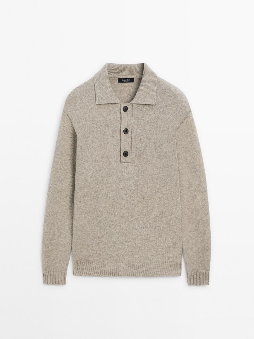 Massimo Dutti Lightweight Knit Polo Collar Men Sweater Brown Beige | US-MD5980612