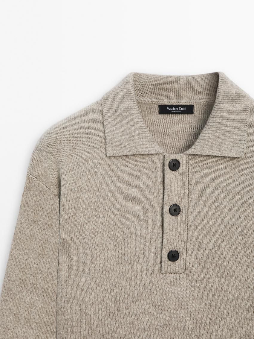 Massimo Dutti Lightweight Knit Polo Collar Men Sweater Brown Beige | US-MD5980612