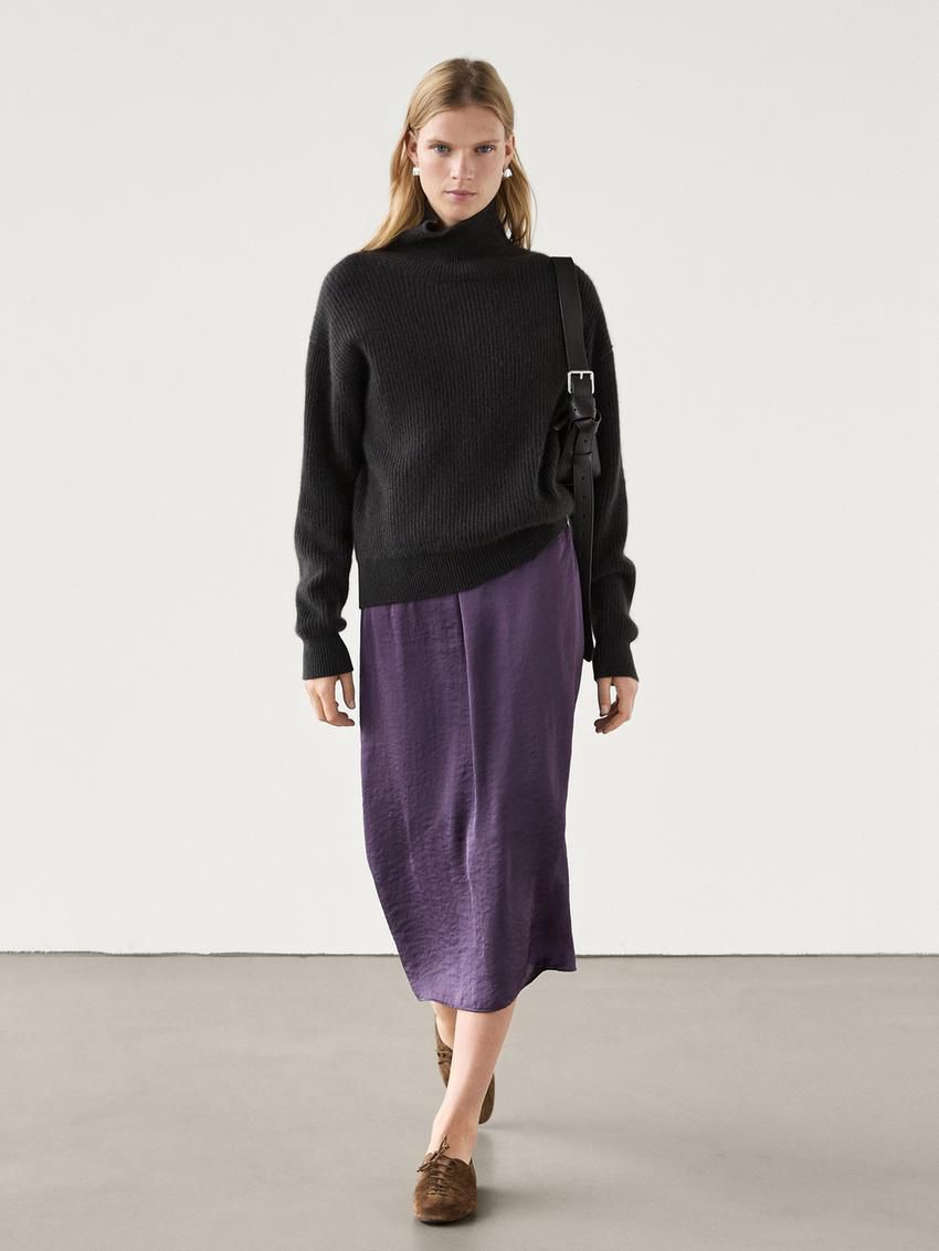Massimo Dutti Lightweight Midi With Lace Trim Co-ord Women Skirts Purple | US-EF2436850