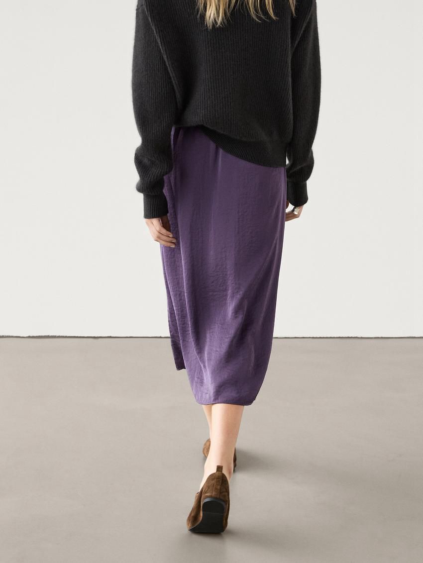 Massimo Dutti Lightweight Midi With Lace Trim Co-ord Women Skirts Purple | US-EF2436850