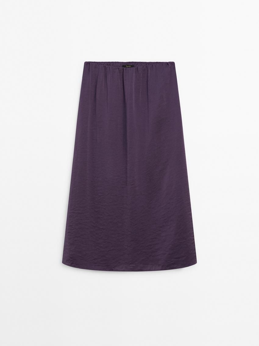 Massimo Dutti Lightweight Midi With Lace Trim Co-ord Women Skirts Purple | US-EF2436850