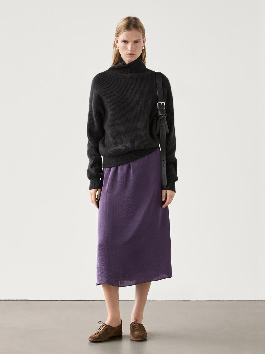 Massimo Dutti Lightweight Midi With Lace Trim Co-ord Women Skirts Purple | US-EF2436850