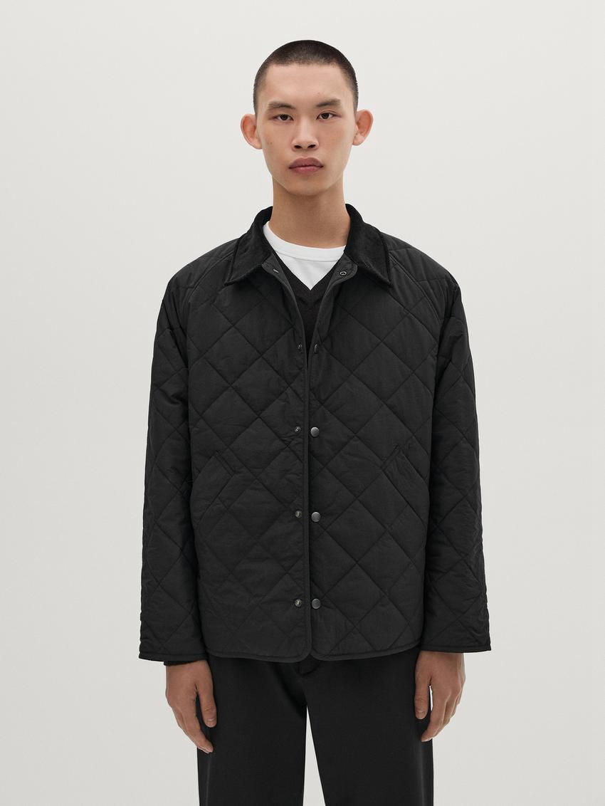 Massimo Dutti Lightweight Quilted With Corduroy Detail Men Jacket Black | US-WI0479863