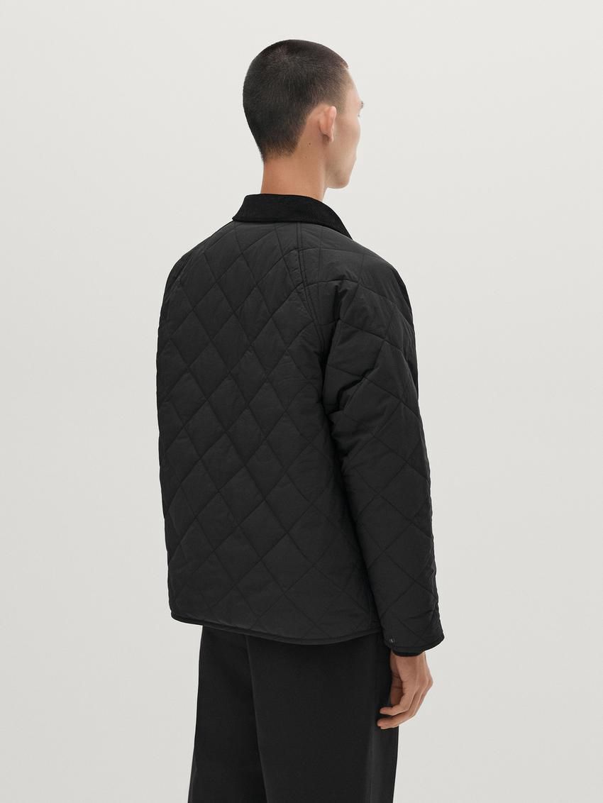 Massimo Dutti Lightweight Quilted With Corduroy Detail Men Jacket Black | US-WI0479863