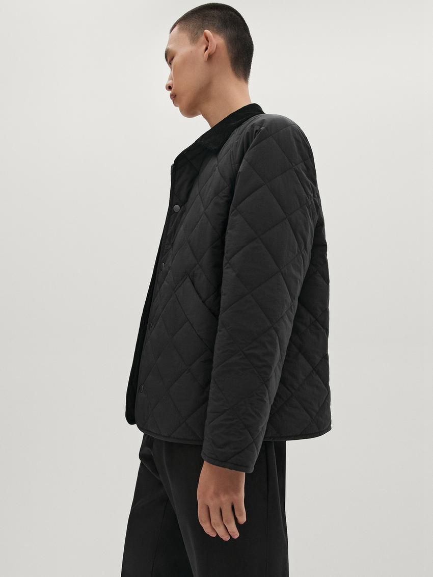 Massimo Dutti Lightweight Quilted With Corduroy Detail Men Jacket Black | US-WI0479863