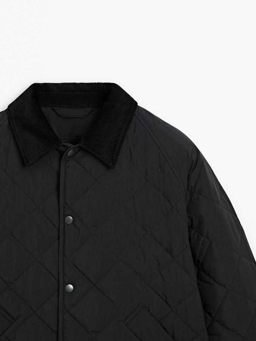 Massimo Dutti Lightweight Quilted With Corduroy Detail Men Jacket Black | US-WI0479863