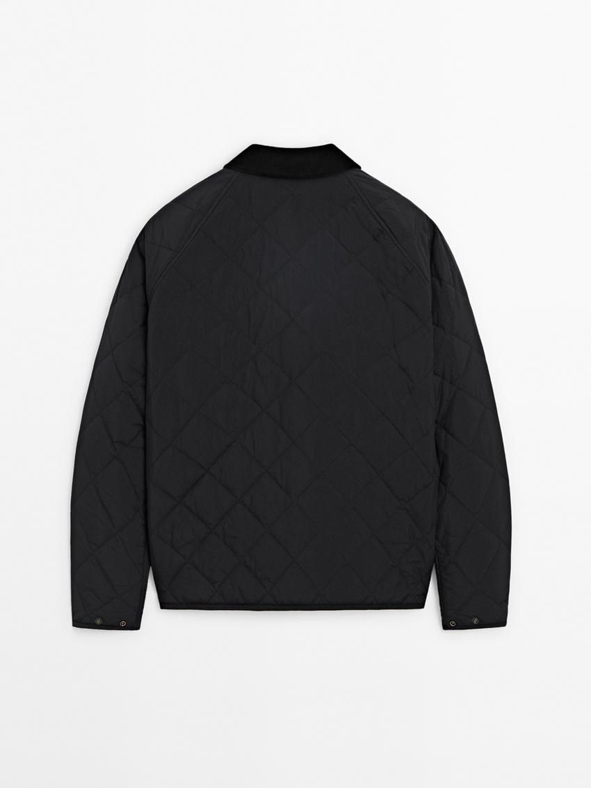 Massimo Dutti Lightweight Quilted With Corduroy Detail Men Jacket Black | US-WI0479863