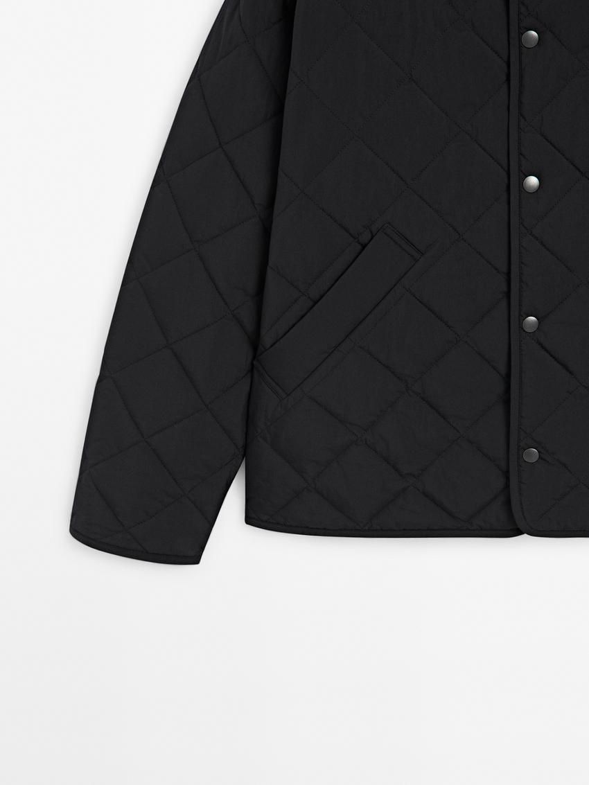 Massimo Dutti Lightweight Quilted With Corduroy Detail Men Jacket Black | US-WI0479863