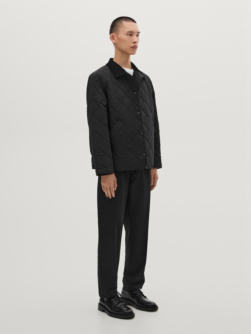 Massimo Dutti Lightweight Quilted With Corduroy Detail Men Jacket Black | US-WI0479863