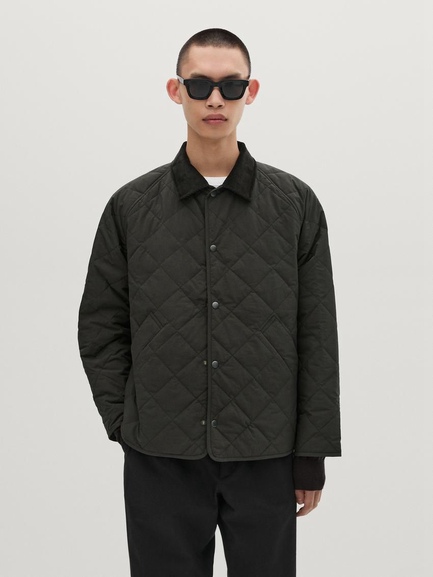 Massimo Dutti Lightweight Quilted With Corduroy Detail Men Jacket Dark Green | US-OM4972183