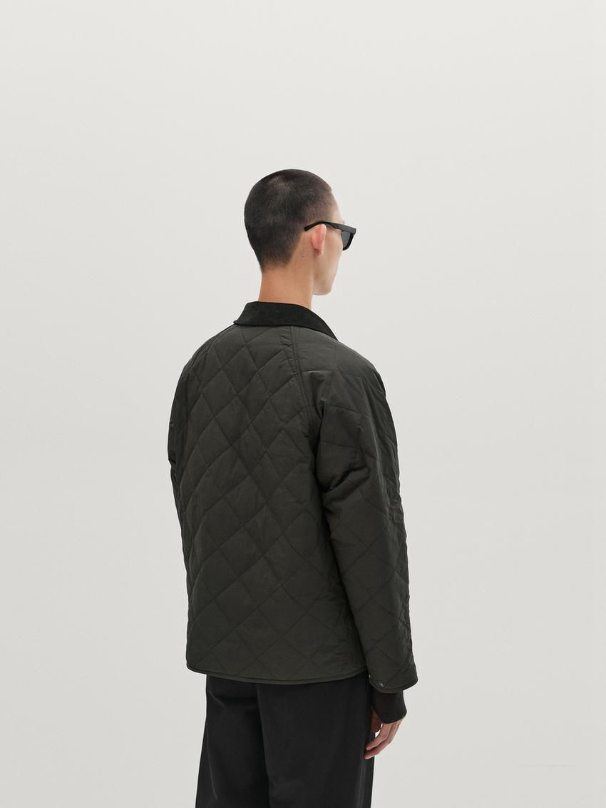 Massimo Dutti Lightweight Quilted With Corduroy Detail Men Jacket Dark Green | US-OM4972183