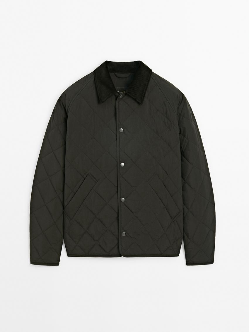 Massimo Dutti Lightweight Quilted With Corduroy Detail Men Jacket Dark Green | US-OM4972183