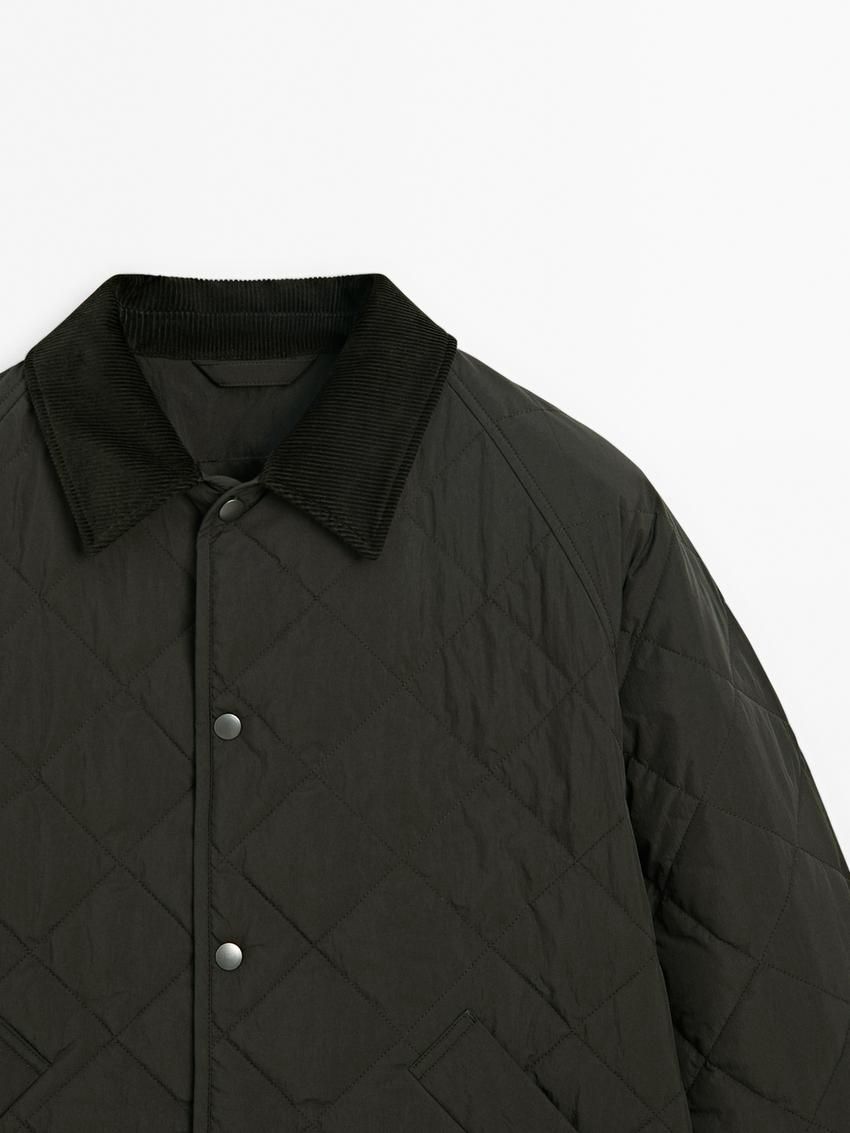 Massimo Dutti Lightweight Quilted With Corduroy Detail Men Jacket Dark Green | US-OM4972183