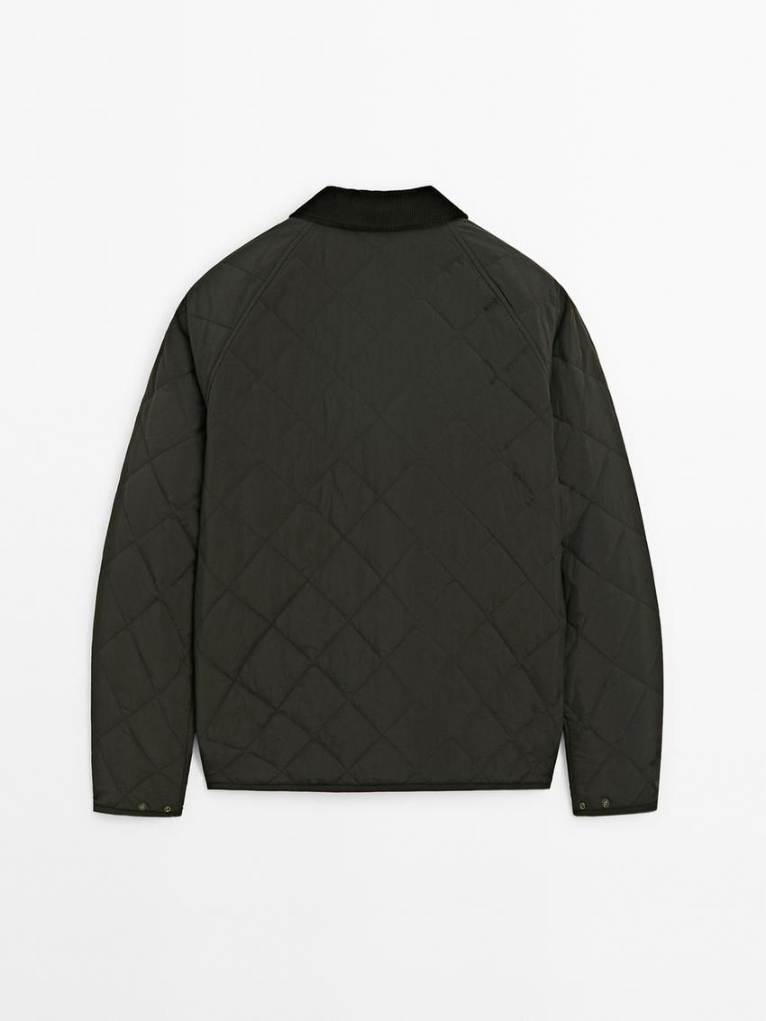 Massimo Dutti Lightweight Quilted With Corduroy Detail Men Jacket Dark Green | US-OM4972183