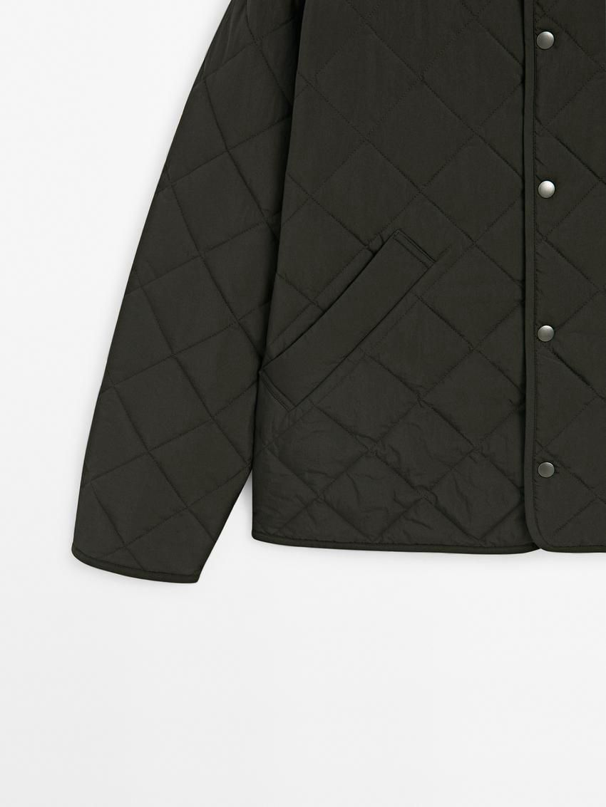 Massimo Dutti Lightweight Quilted With Corduroy Detail Men Jacket Dark Green | US-OM4972183
