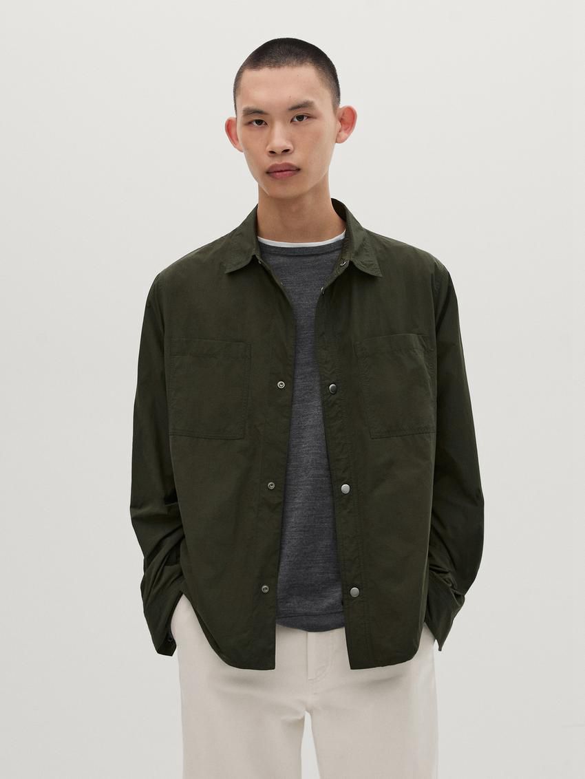 Massimo Dutti Lightweight Waterproof Men Jacket Dark Green | US-GE0796154