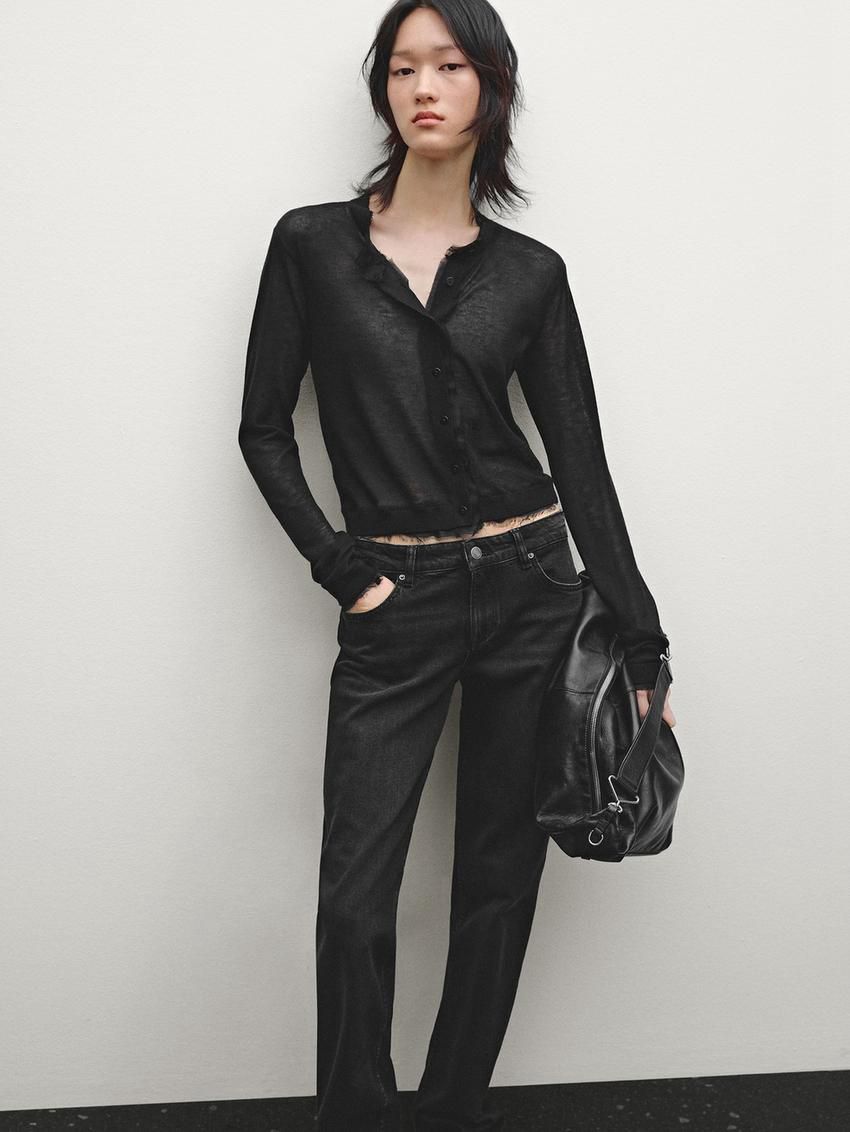 Massimo Dutti Lightweight With Distressed Detail Women Cardigan Black | US-DU8324605