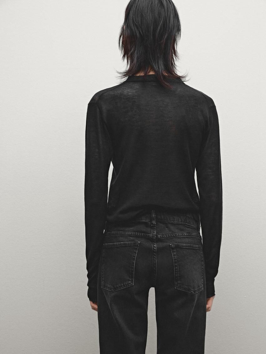 Massimo Dutti Lightweight With Distressed Detail Women Cardigan Black | US-DU8324605