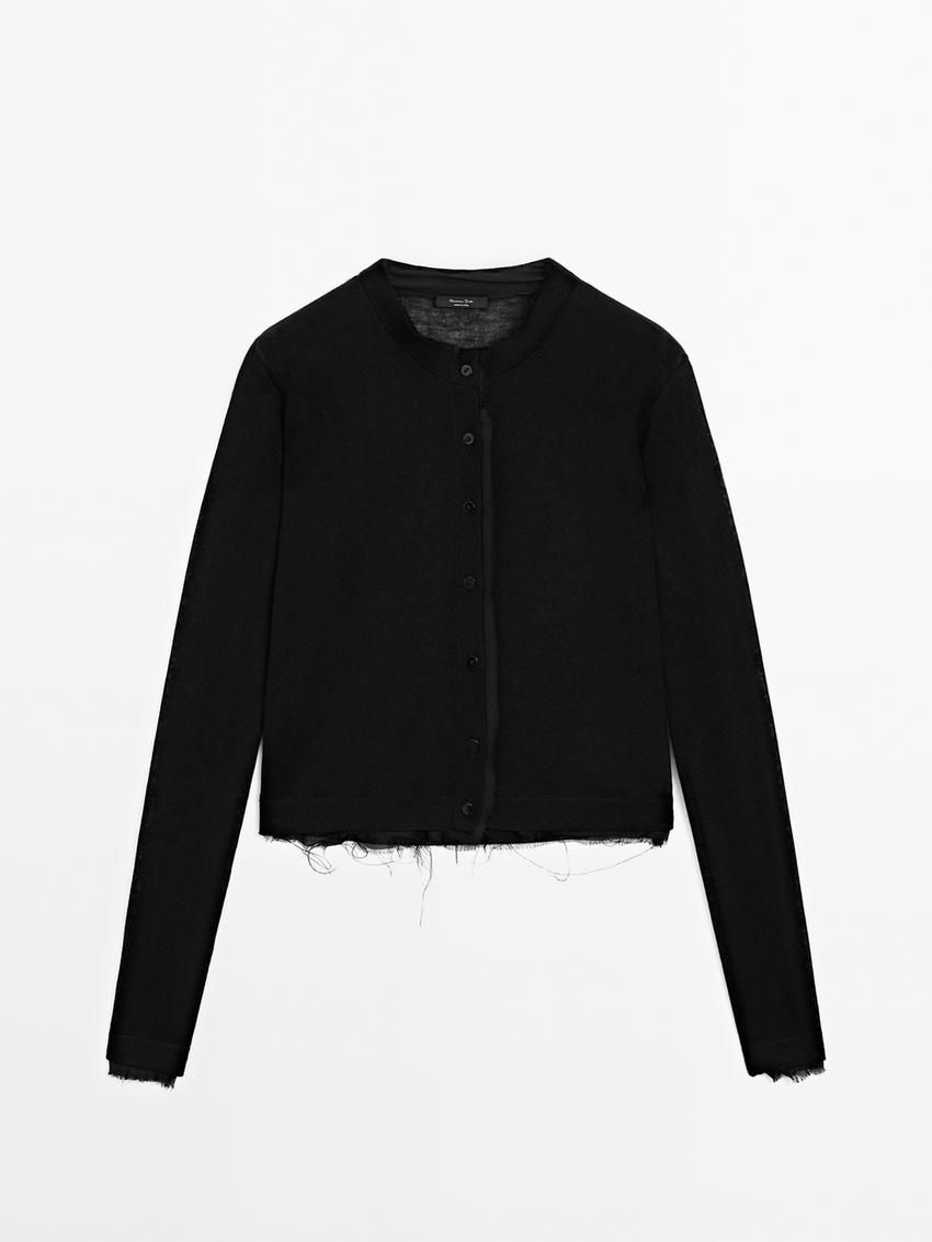 Massimo Dutti Lightweight With Distressed Detail Women Cardigan Black | US-DU8324605