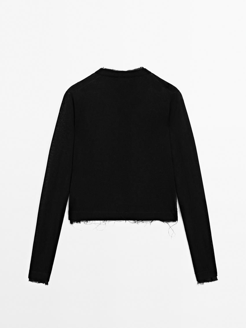 Massimo Dutti Lightweight With Distressed Detail Women Cardigan Black | US-DU8324605