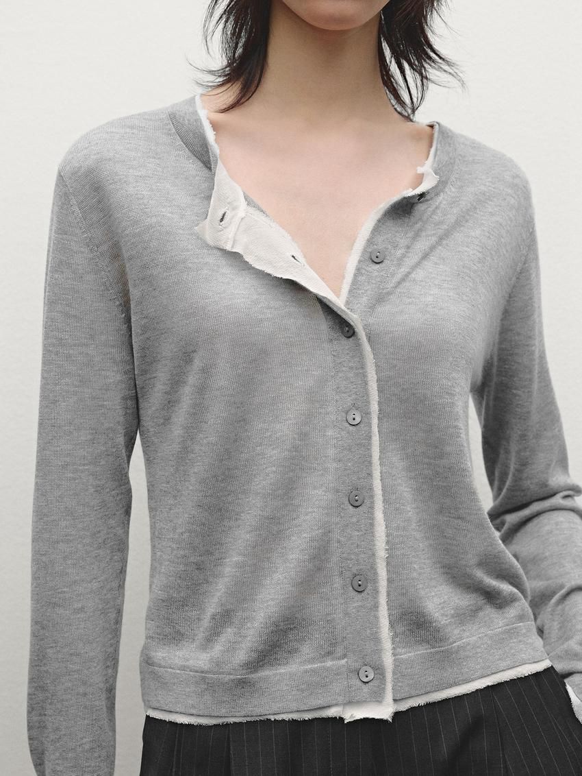 Massimo Dutti Lightweight With Distressed Detail Women Cardigan Grey | US-FU6032794