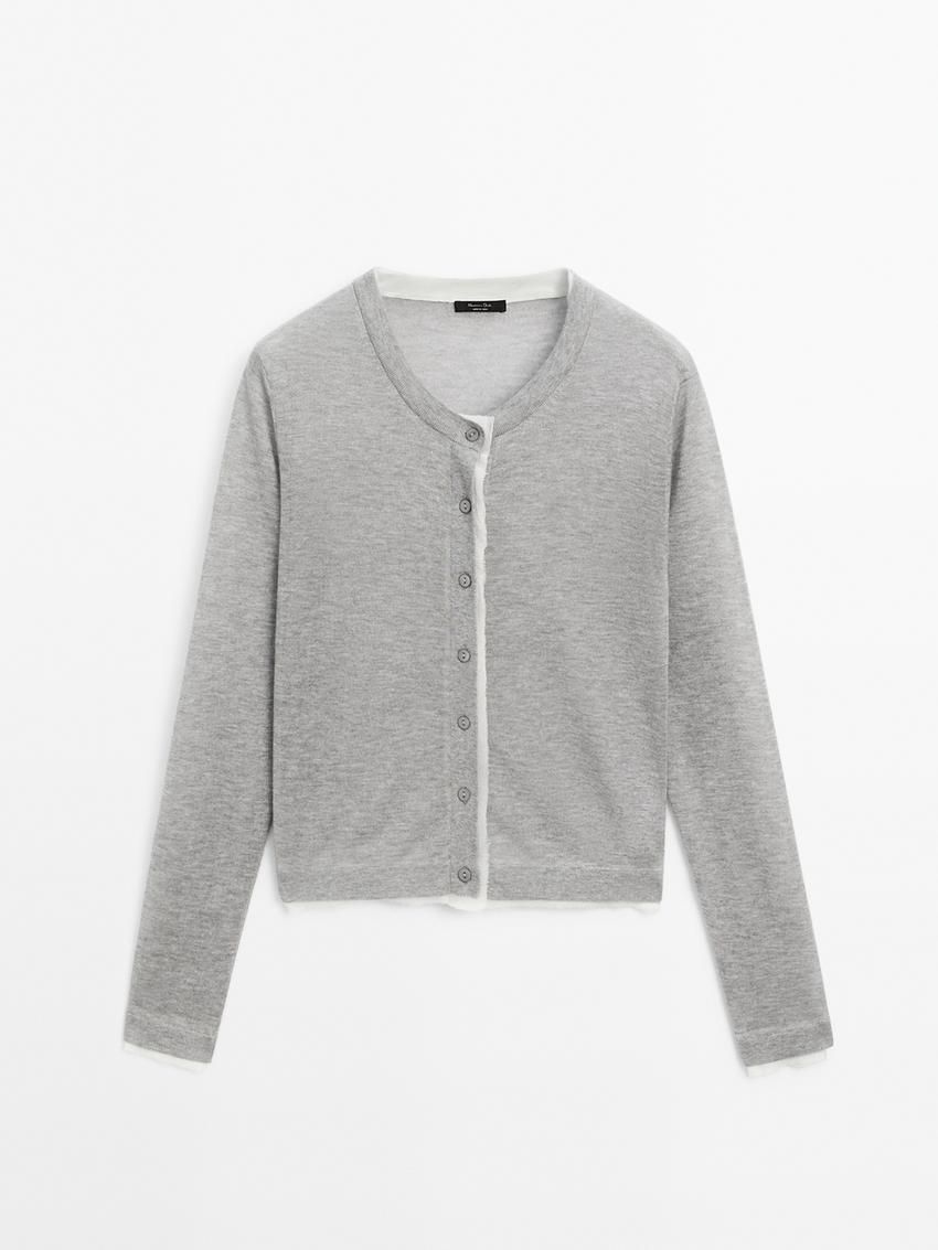 Massimo Dutti Lightweight With Distressed Detail Women Cardigan Grey | US-FU6032794