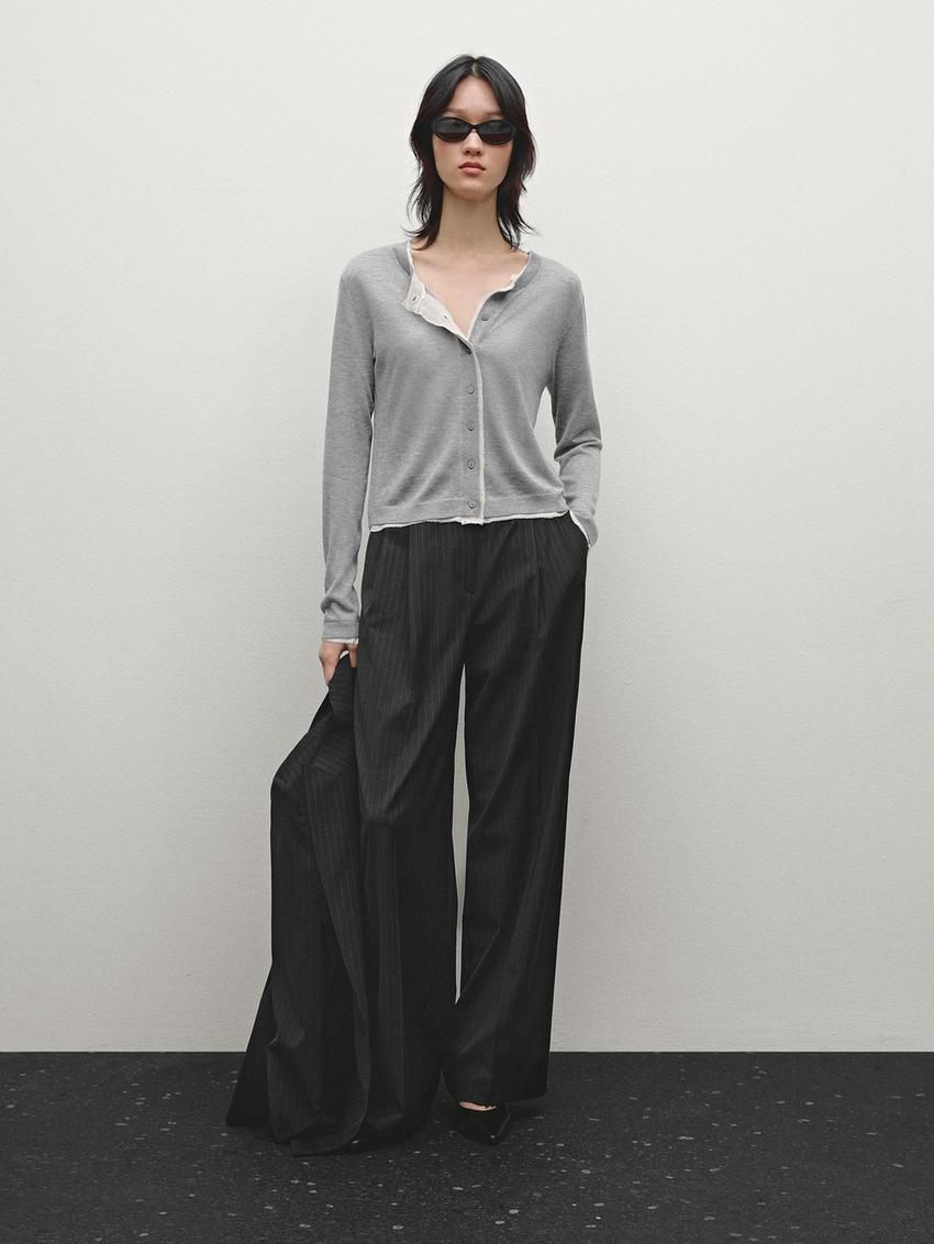 Massimo Dutti Lightweight With Distressed Detail Women Cardigan Grey | US-FU6032794