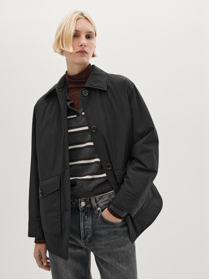 Massimo Dutti Lightweight With Flap Pockets Women Puffer Jacket Black | US-JO2085394