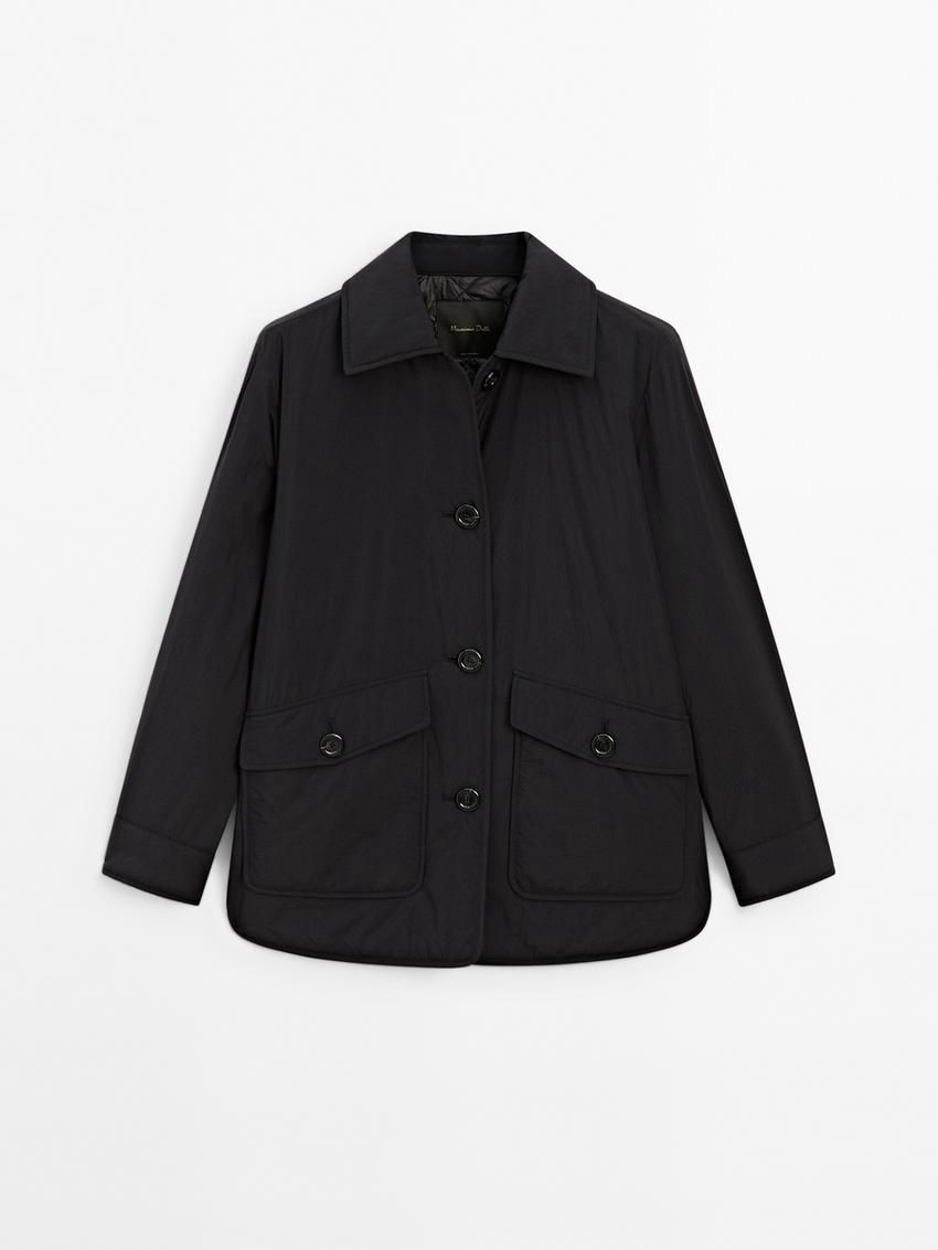 Massimo Dutti Lightweight With Flap Pockets Women Puffer Jacket Black | US-JO2085394