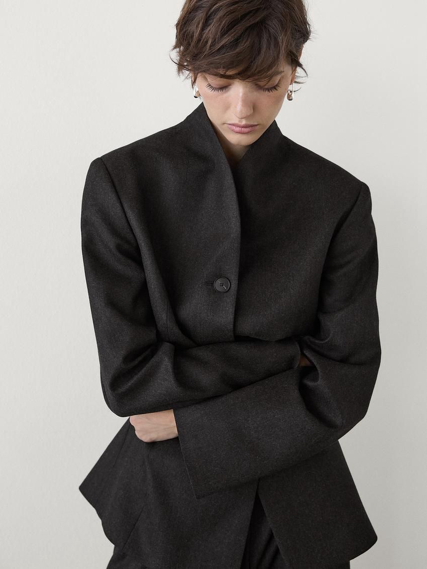 Massimo Dutti Lightweight Wool Women Blazer Black | US-IT9283057