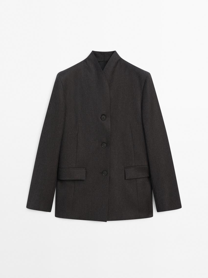 Massimo Dutti Lightweight Wool Women Blazer Black | US-IT9283057