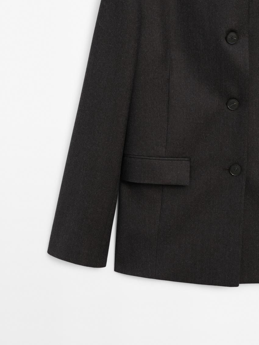 Massimo Dutti Lightweight Wool Women Blazer Black | US-IT9283057