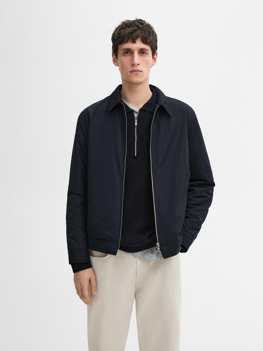 Massimo Dutti Lightweight Zipped Men Jacket Navy | US-BG9084572