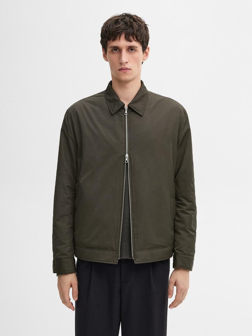 Massimo Dutti Lightweight Zipped Men Jacket Dark Khaki | US-DP0752149