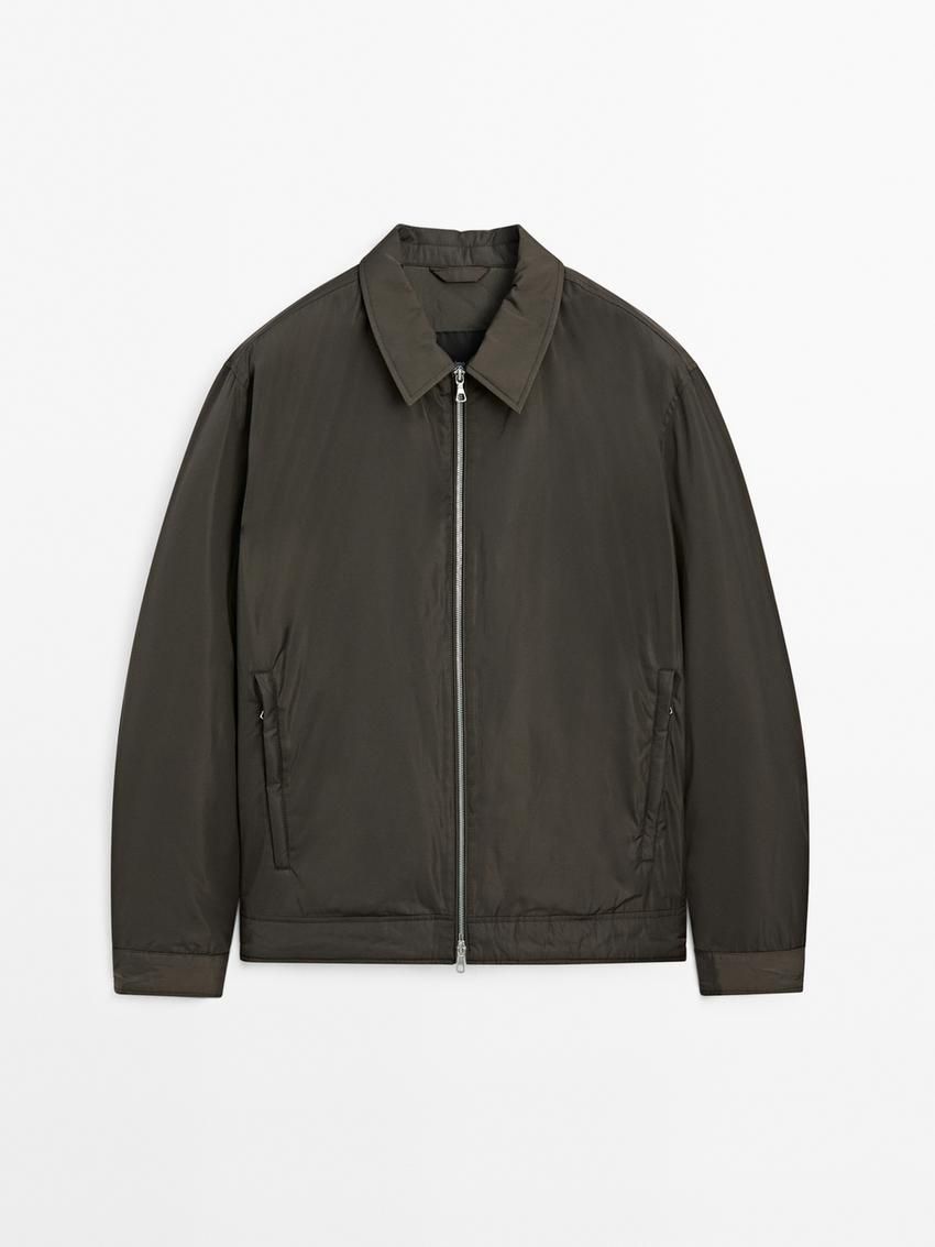 Massimo Dutti Lightweight Zipped Men Jacket Dark Khaki | US-DP0752149