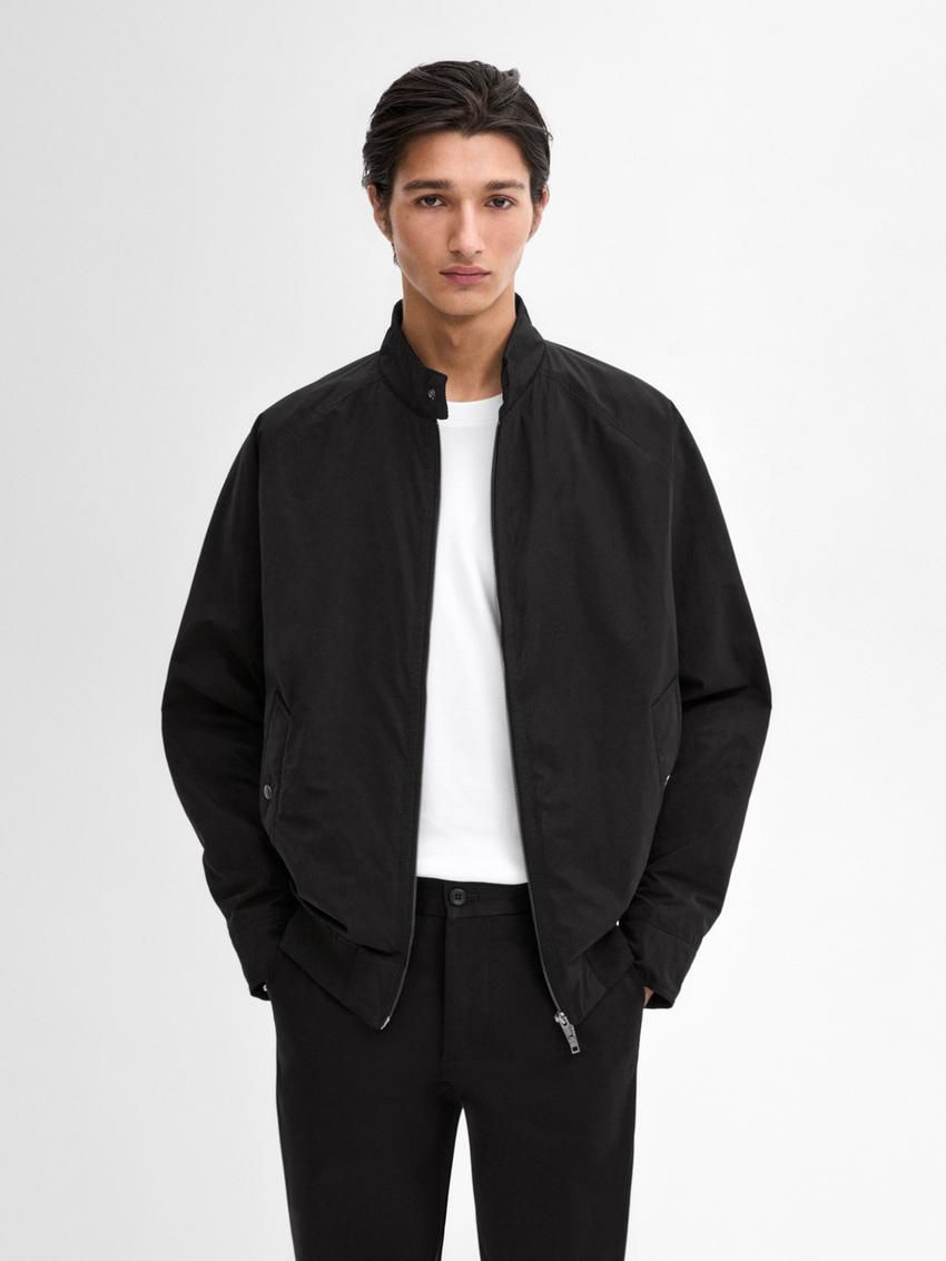Massimo Dutti Lined Men Bomber Jacket Black | US-GO1963527