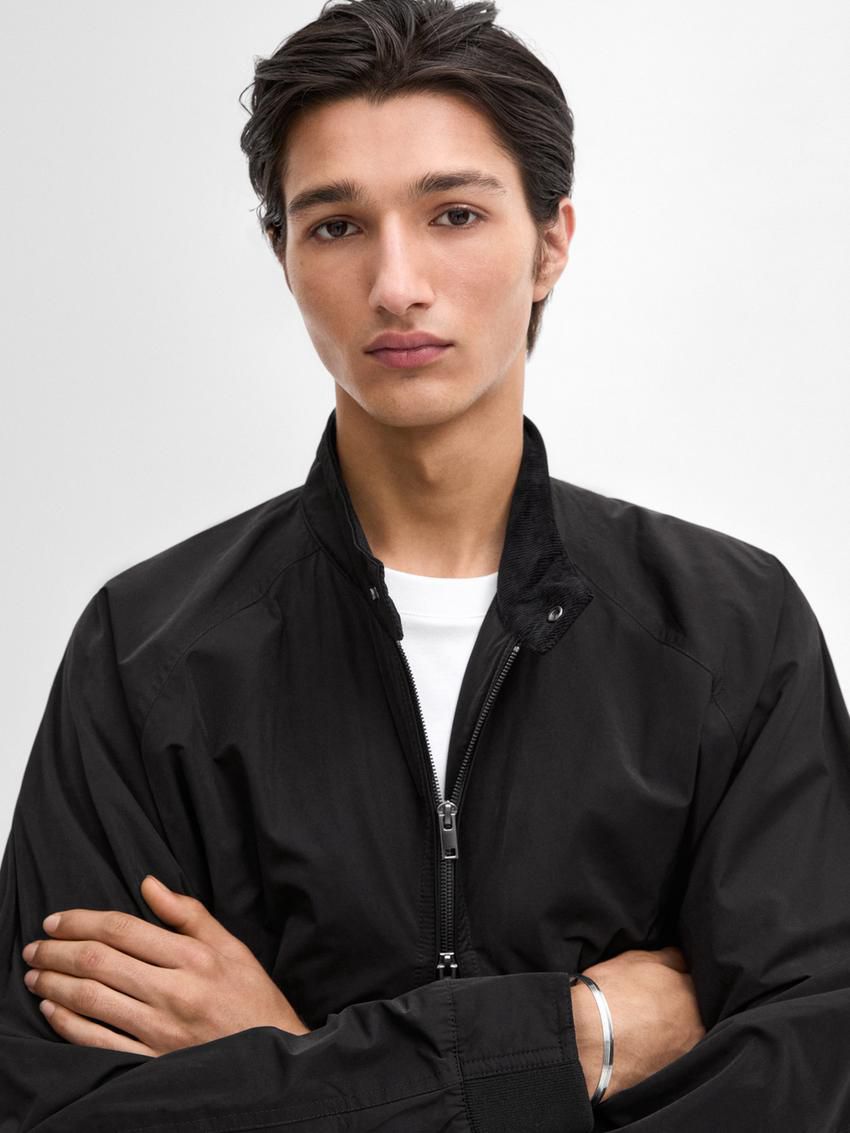 Massimo Dutti Lined Men Bomber Jacket Black | US-GO1963527