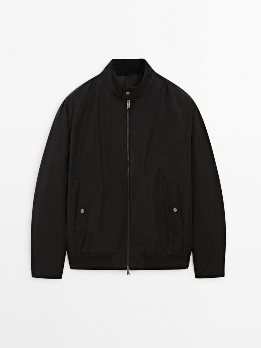 Massimo Dutti Lined Men Bomber Jacket Black | US-GO1963527